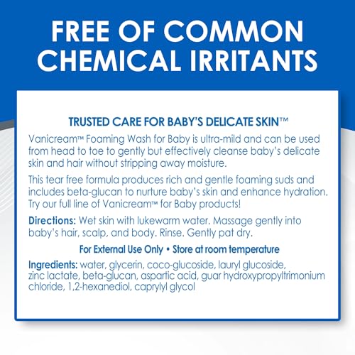 Vanicream Foaming Wash for Baby, 8 Oz, Gentle Cleanse and Moisture, Tear-Free Baby Shampoo and Body Wash with Beta-Glucan, Formulated without Common Irritants for Sensitive Skin, All Ages
