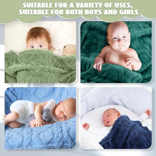 VitalCozy 4 Pcs Fleece Baby Blankets for Boys Girls 3D Soft Plush Warm Baby Receiving Blankets 30" x 40" Cozy Fluffy Infant Toddler Newborn Swaddling Blanket for Crib Nursery Bed(Blue,Green)