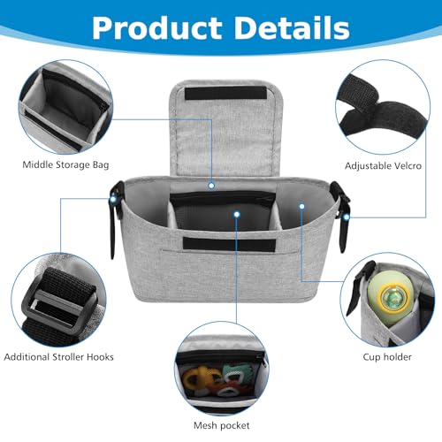 Accmor Universal Stroller Organizer, Stroller Bag Caddy Organizer, Stroller Organizer Accessories for Uppababy, Baby Jogger, Nuna, Doona, Britax Strollers