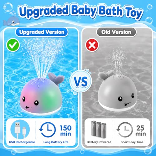 Gigilli Baby Bath Toys, Light up Bath Toys for Kids Ages 1-3, Pool Water Toys 1 Year Old Boys Girls Gifts, 6-12-18 Months Baby Whale Bath Toy Sprinkler, Toddler Fountain Bathtub Water Table Toy