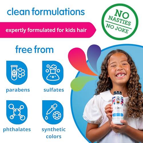 SoCozy 3 in 1 Kids Shampoo + Conditioner + Body Wash (16 Fl Oz) Gentle, Hydrating Hair & Body Cleanser with Keratin, Vitamin B5, & Kiwi Extract, Paraben & Sulfate-Free