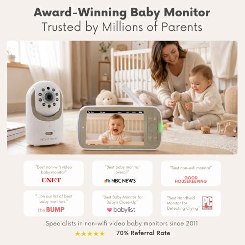 Infant Optics DXR-8 PRO - Patented Active Noise Reduction (ANR), 5” HD Video Baby Monitor with 1 Camera, No WiFi, Hack-Proof,Pan Tilt Zoom, Interchangeable Lens