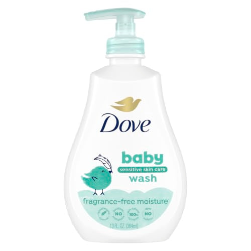Baby Dove Sensitive Skin Care Baby Wash Fragrance Free Moisture For Baby Bath Time Fragrance Free and Hypoallergenic, Washes Away Bacteria 13 fl oz