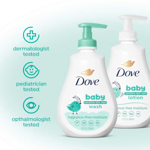 Baby Dove Sensitive Skin Care Baby Wash Fragrance Free Moisture For Baby Bath Time Fragrance Free and Hypoallergenic, Washes Away Bacteria 13 fl oz