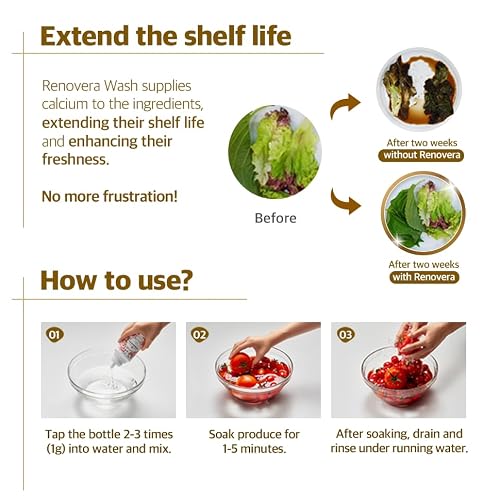 Renovera Fruit & Vegetable Wash | 1 Bottle Lasts 1 Year, Gentle Enough for Baby Food, Single Ingredient, Removes Residues, Calcium Helps Keep Produce Fresh 20x Longer