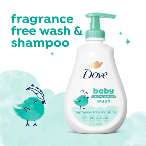 Baby Dove Sensitive Skin Care Baby Wash Fragrance Free Moisture For Baby Bath Time Fragrance Free and Hypoallergenic, Washes Away Bacteria 13 fl oz