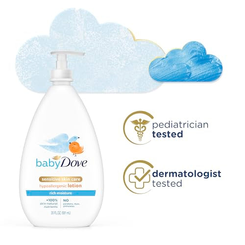 Baby Dove Sensitive Skin Care Body Lotion For Delicate Skin Rich Moisture With 24 Hour Moisturizer (Package May Vary) Fragrance-Free, 20 Fl Oz