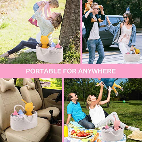 ABenkle Baby Diaper Caddy, Nursery Storage Bin and Car Organizer for Diapers and Baby Wipes, Cotton Rope Diaper Basket Caddy, Changing Table Diaper Storage Caddy