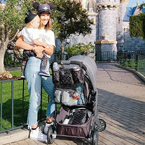 J.L. Childress Disney Baby Cups 'N Cargo Stroller Caddy Organizer with Cup Holder - Stroller Accessories Bag, Travel Essential, Mesh Storage Attachment, Universal Fit - Mickey Mouse, Black