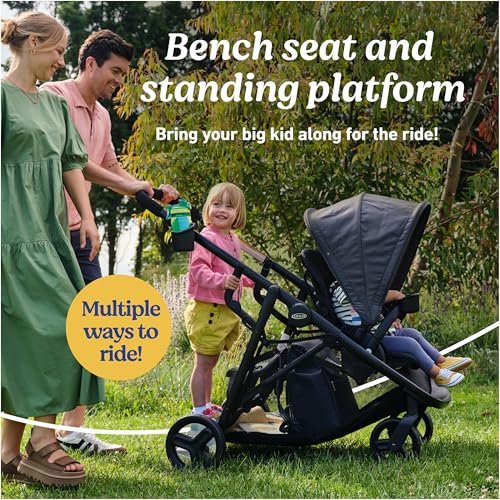 Graco Ready2Grow LX 2.0 Double Stroller, Twin Baby Stroller Features Bench Seat and Standing Platform Options, Compact Fold Perfect for Baby Travel, Clark