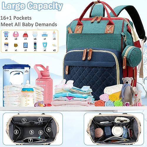 SHITIESHOU Diaper Bag Backpack Baby Bag, Baby Girl Boy Diaper Bag for Dad Mom with Pad, 16 Pockets, Pacifier Case, Large Diaper Bags Unisex for Travel (Colorful)