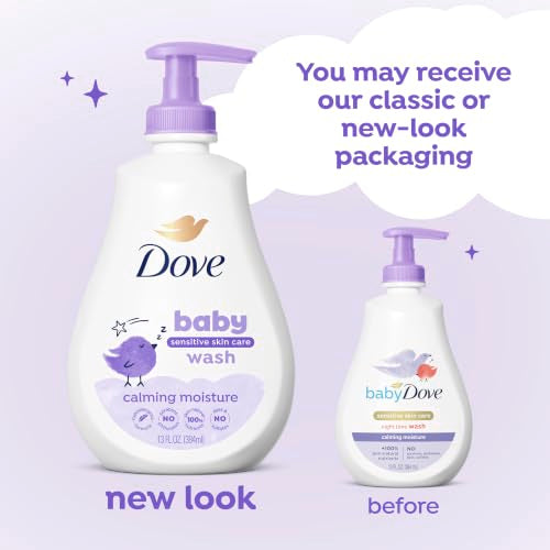 Baby Dove Sensitive Skin Care Baby Wash Calming Moisture For a Calming Baby Bath Wash Hypoallergenic and Tear-Free, Washes Away Bacteria 13 fl oz