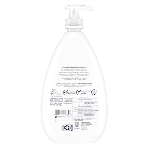 Baby Dove Sensitive Skin Care Body Lotion For Delicate Skin Rich Moisture With 24 Hour Moisturizer (Package May Vary) Fragrance-Free, 20 Fl Oz