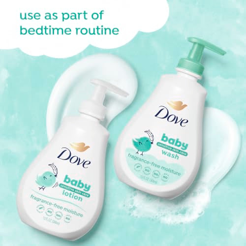 Baby Dove Sensitive Skin Care Baby Wash Fragrance Free Moisture For Baby Bath Time Fragrance Free and Hypoallergenic, Washes Away Bacteria 13 fl oz