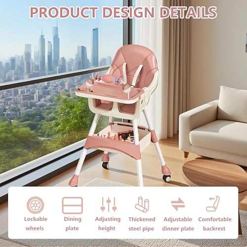 Nawahev Portable High Chair,High Chairs for Babies and Toddlers,Multi-Use Easy Clean Baby High Chair with Lock Wheels, Comfortable Feeding and Place The Toy Storage Basket uuu