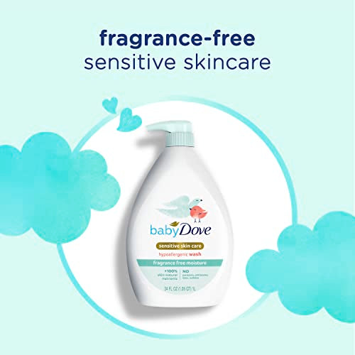 Baby Dove Sensitive Skin Care Baby Wash Fragrance Free Moisture For Baby Bath Time Fragrance Free and Hypoallergenic, Washes Away Bacteria 34 oz (Pack of 1)