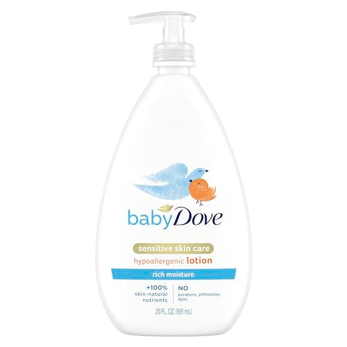 Baby Dove Sensitive Skin Care Body Lotion For Delicate Skin Rich Moisture With 24 Hour Moisturizer (Package May Vary) Fragrance-Free, 20 Fl Oz