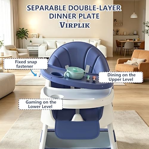 Foldable 4-in-1 Baby High Chair for Babies & Toddlers, High Chair with Detachable PU Cushion, Removable Tray, Adjustable Height, Locking Wheels,Blue