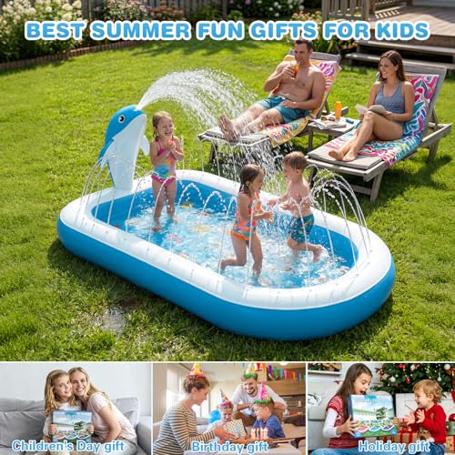 Splash Pads for Toddlers 1-3, Dolphin Toy Sprinkler for Kids, Outdoor Play Mat for Babies, 68" Backyard Inflatable Kiddie Pool, Splash Pad for Kids Ages 4-8, Birthday Gifts for 1 Year Old Boy Girl