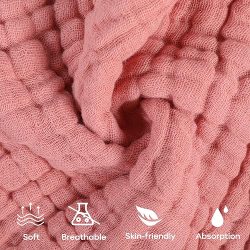 Yoofoss Muslin Baby Washcloths 100% Organic Cotton Face Towels 6 Pack Wash Cloths for Baby 12x12in Soft and Absorbent Baby Wipes (Gradient Pink)