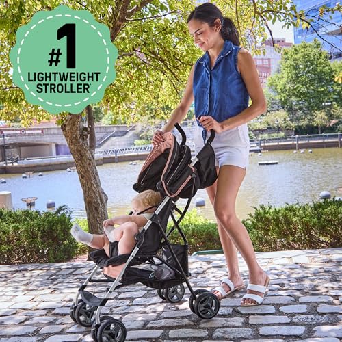 Ingenuity 3D Mini Convenience Stroller – Lightweight Stroller, Compact Fold, Multi-Position Recline, Canopy with Pop Out Sun Visor and More – Umbrella Stroller for Travel, Dusty Rose Pink
