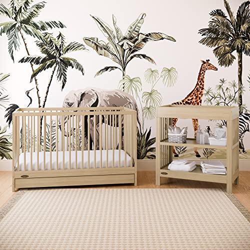 Graco Teddi Changing Table with Water-Resistant Changing Pad (Driftwood) - GREENGUARD Gold Certified, Includes Bonus Water-Resistant Changing Pad with Safety Strap, 2 Shelves, Easy-to-Match