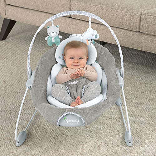 Ingenuity SmartBounce Automatic Baby Bouncer Seat with White Noise, Music, Toy Bar & 2 Plush Infant Toys, 0-6 Months Up to 20 lbs (Pemberton)