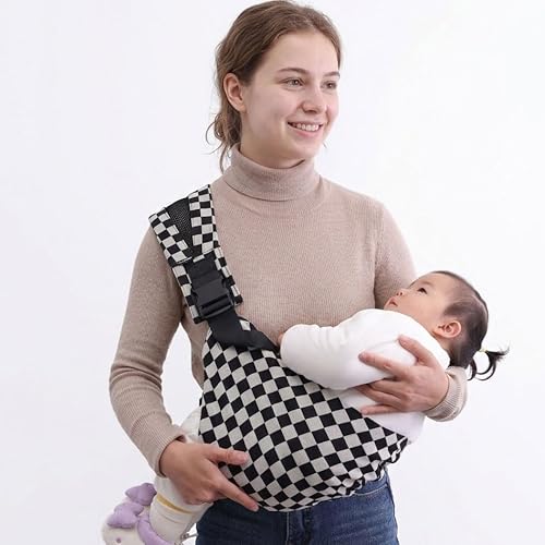 Lujifo Baby Sling Carrier, Premium Cotton Blend Baby Carrier for Toddlers, Adjustable & Breathable Toddler Carrier with Ventilated Straps, Lightweight & Travel-Friendly Design (Ebony Check)