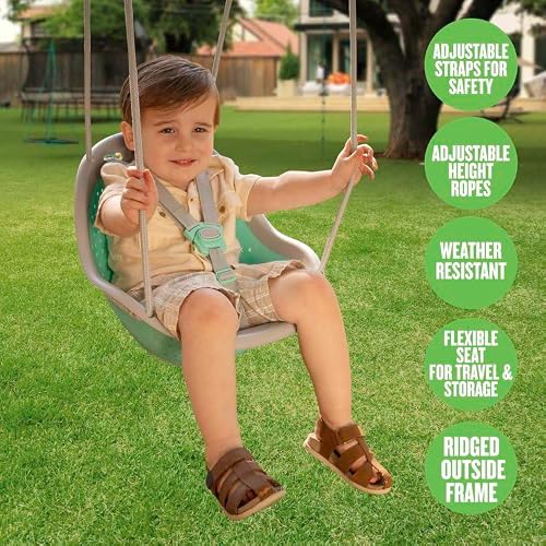 Sweeng Child Swing with Ease Z Adjust Harness Straps, Collapsible and Flexible Design, and Easy Hang Metal Hooks for Patio, Lawn, and Garden, Teal
