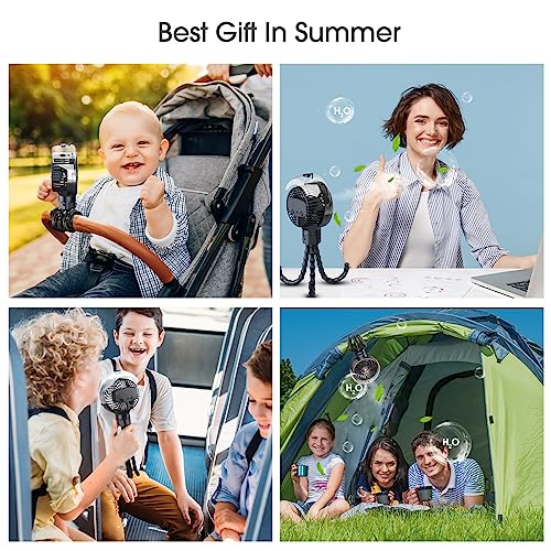Ausic Misting Portable Stroller Fan, 100ml Mister Fan for Stroller, Safe Rechargeable Battery Baby Fans, Baby Essentials, Clip on Fans with Water Spray for Car Seat, Crib, Treadmill, Outdoor, Beach