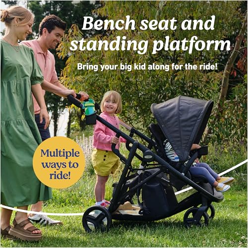 Graco Ready2Grow 2.0 Double Stroller, Twin Baby Stroller Features Bench Seat and Standing Platform Options, Compact Fold Perfect for Baby Travel, Rafa