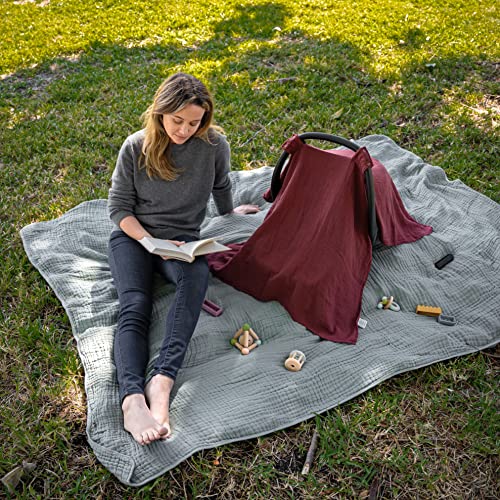 Comfy Cubs Baby Car Seat Cover - Soft, Breathable Bamboo Rayon and Muslin Cotton Blend - Lightweight Canopy for Sun, Bug, and Comfort Protection - Large Size Infant Seat Cover in Wine Design