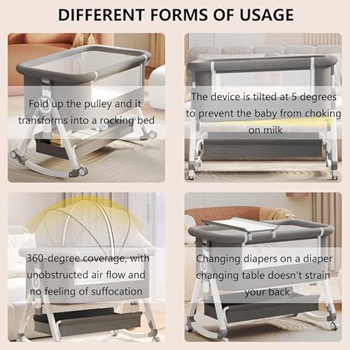 Nawahev Baby Bassinet,3 in 1 Baby Bassinets Bedside Sleeper with Wheels and Mosquito Net,Bedside Bassinet for Baby with Comfy Mattress, Mattress&Breathable Mesh,Storage Basket
