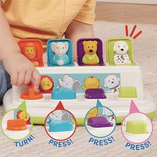 Battat – Cause-and-Effect Toy – Developmental Toy with Buttons & Colors – Color Sorting Animal Toys – for Kids, Toddlers, Babies – 18+ Months – Pop-Up Pals