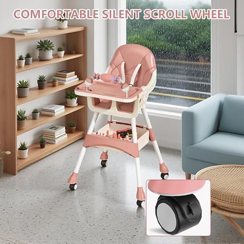 Nawahev Portable High Chair,High Chairs for Babies and Toddlers,Multi-Use Easy Clean Baby High Chair with Lock Wheels, Comfortable Feeding and Place The Toy Storage Basket uuu