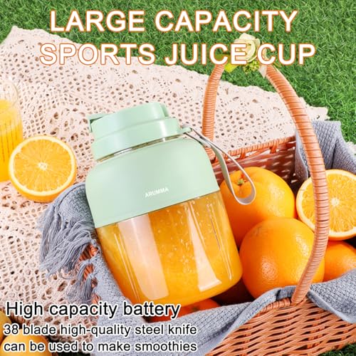 ARUMMA Portable Juice Cup Blender for Smoothies Shakes Fruit Crush Baby Food Maker 43oz 1300ML USB Charging Cordless Food Grade Blades Electric Smoothie Blender for Small Ice Kitchen Outdoor