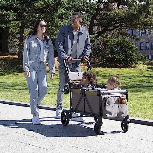 Jeep Sport All-Terrain Stroller Wagon by Delta Children - Includes Canopy, Parent Organizer, Adjustable Handlebar, Snack Tray & Cup Holders, Grey/Olive Green