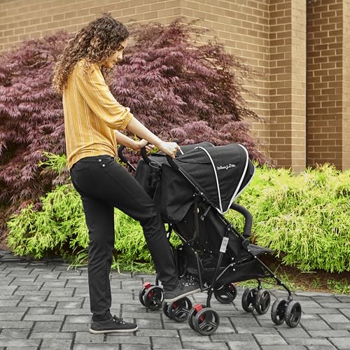 Dream On Me Volgo Twin Baby Stroller, Lightweight Side-by-Side Double Umbrella Stroller with Adjustable Canopy, 5-Point Harness, Storage Basket & Travel-Friendly Fold – Black