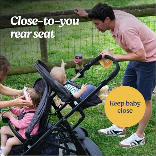 Graco Ready2Grow 2.0 Double Stroller, Twin Baby Stroller Features Bench Seat and Standing Platform Options, Compact Fold Perfect for Baby Travel, Rafa